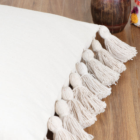Set Of 2 Hand Tufted Texture Boho Off-White Fringe Cushion Cover