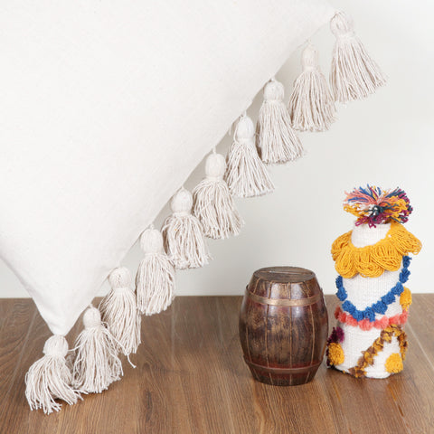 Hand Tufted Texture Boho Off-White Fringe Cushion Cover