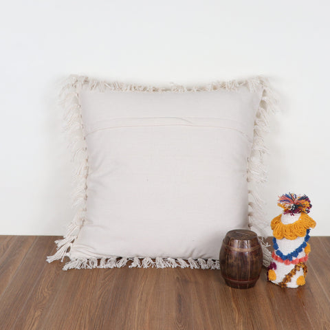 Set Of 3 Hand Tufted Texture Boho Ivory Fringe Cushion Cover