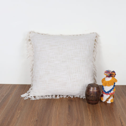 Hand Tufted Texture Boho Ivory Fringe Cushion Cover