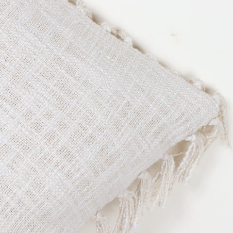 Set Of 2 Hand Tufted Texture Boho Ivory Fringe Cushion Cover