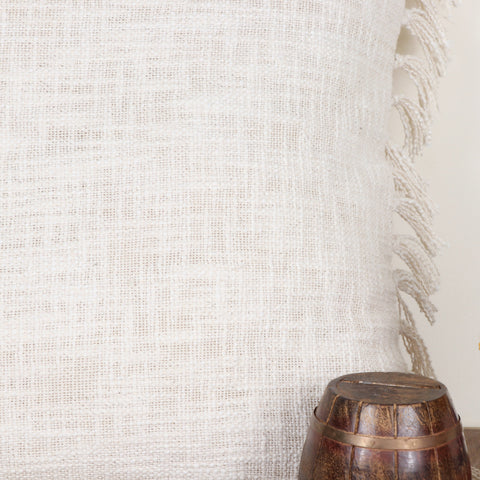 Hand Tufted Texture Boho Ivory Fringe Cushion Cover