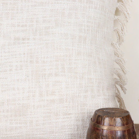 Set Of 3 Hand Tufted Texture Boho Ivory Fringe Cushion Cover