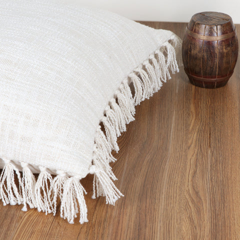 Hand Tufted Texture Boho Ivory Fringe Cushion Cover
