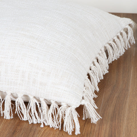 Set Of 3 Hand Tufted Texture Boho Ivory Fringe Cushion Cover
