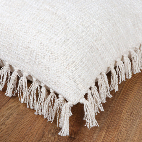 Set Of 3 Hand Tufted Texture Boho Ivory Fringe Cushion Cover