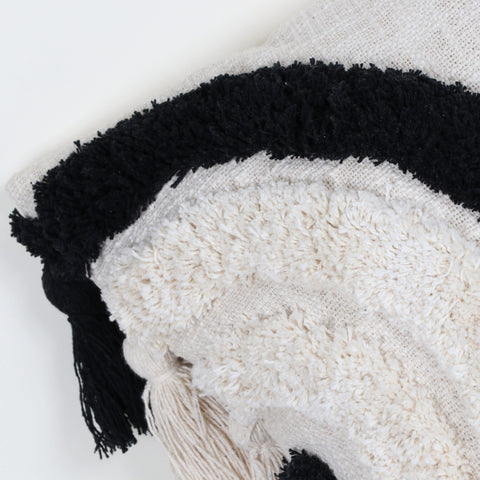 Set Of 2 Tufted Texture Boho Ivory Black Fringe Cushion Cover