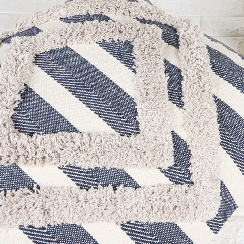 Blue Geomatric Tufted Natural Cotton Cushion Cover