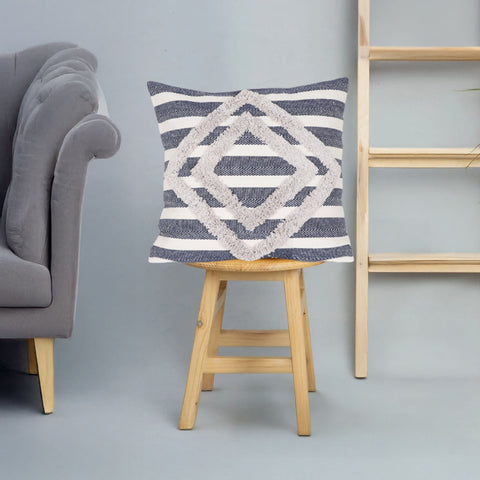 Blue Geomatric Tufted Natural Cotton Cushion Cover
