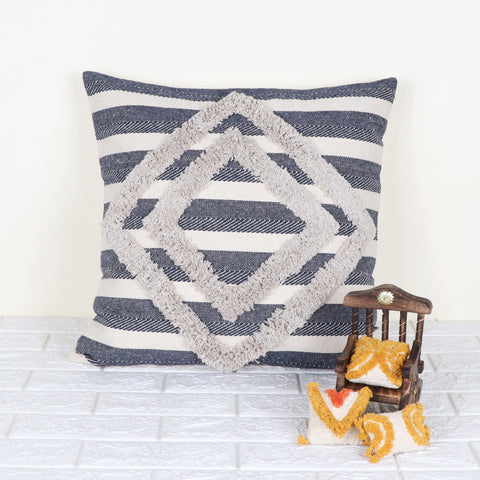Blue Geomatric Tufted Natural Cotton Cushion Cover