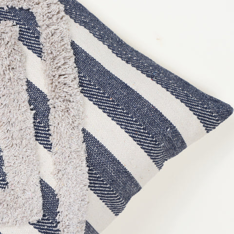 Blue Geomatric Tufted Natural Cotton Cushion Cover