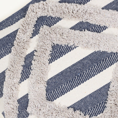 Blue Geomatric Tufted Natural Cotton Cushion Cover
