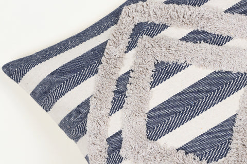 Blue Geomatric Tufted Natural Cotton Cushion Cover