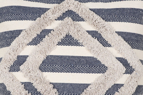 Blue Geomatric Tufted Natural Cotton Cushion Cover