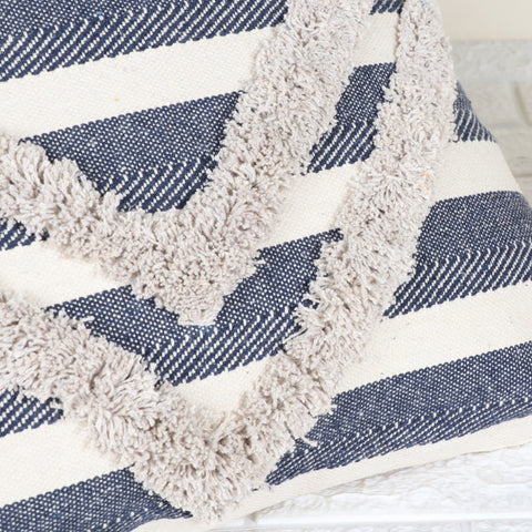 Blue Geomatric Tufted Natural Cotton Cushion Cover