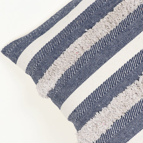 Set Of 2 Tufted Texture Boho Blue Off-White Fringe Cushion Cover