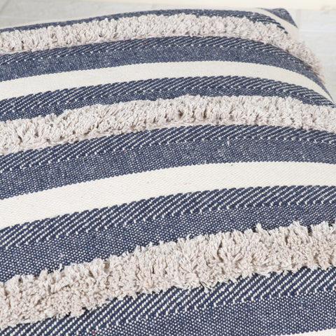 Set Of 2 Tufted Texture Boho Blue Off-White Fringe Cushion Cover