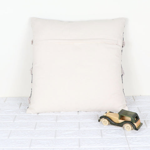 Set Of 2 Tufted Texture Boho Blue Off-White Fringe Cushion Cover