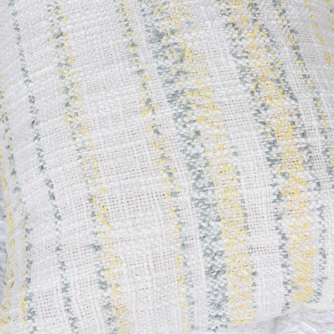 Hand Loom Woven Texture Boho Off-White and Yellow Fringe Cushion Cover