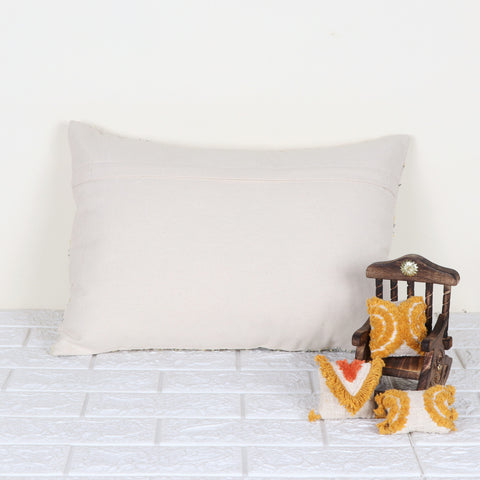 Hand Loom Woven Texture Boho Off-White and Yellow Fringe Cushion Cover