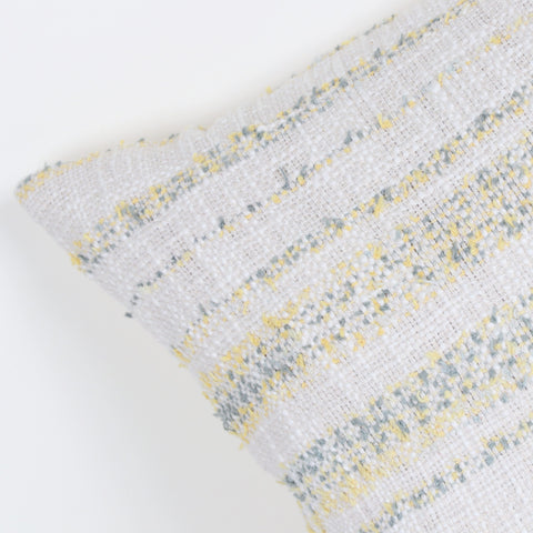 Hand Loom Woven Texture Boho Off-White and Yellow Fringe Cushion Cover