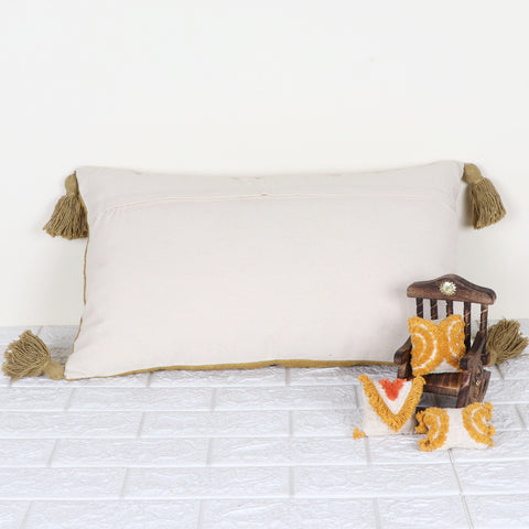 Hand Kantha Texture Boho Mustard Yellow and Off-White Cushion Cover