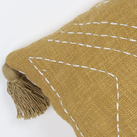 Hand Kantha Texture Boho Mustard Yellow and Off-White Cushion Cover