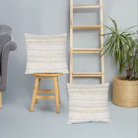 Set Of 2 Hand Loom Woven Texture Boho Off-White Yellow Fringe Cushion Cover
