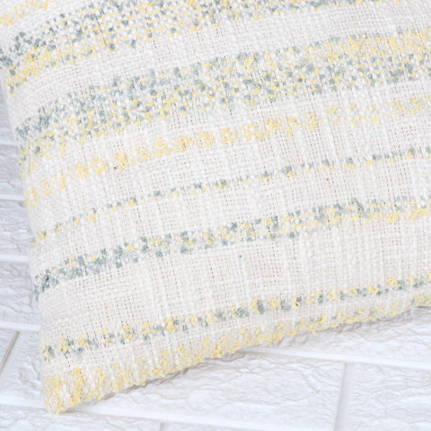 Set Of 2 Hand Loom Woven Texture Boho Off-White Yellow Fringe Cushion Cover