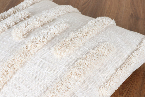 Set Of 2 Hand Tufted Texture Boho Off-White Ivory Fringe Cushion Cover