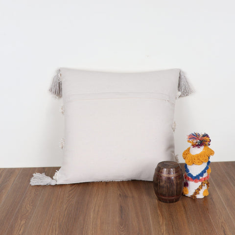 Set Of 2 Hand Tufted Texture Boho Off-White Ivory Fringe Cushion Cover