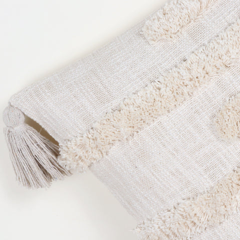 Set Of 2 Hand Tufted Texture Boho Off-White Ivory Fringe Cushion Cover
