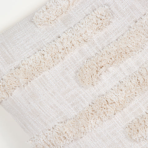 Hand Tufted Texture Boho Off-White and Ivory Fringe Cushion Cover