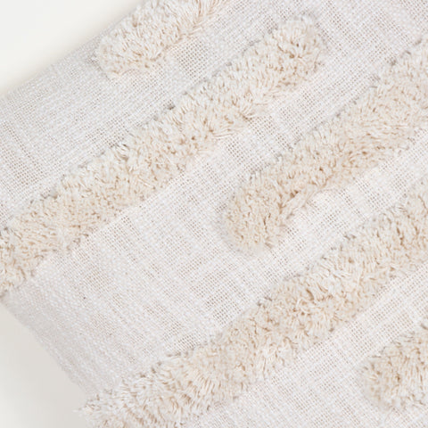 Set Of 2 Hand Tufted Texture Boho Off-White Ivory Fringe Cushion Cover