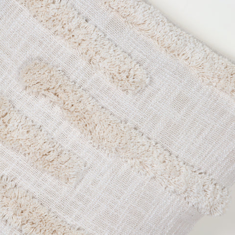 Set Of 2 Hand Tufted Texture Boho Off-White Ivory Fringe Cushion Cover