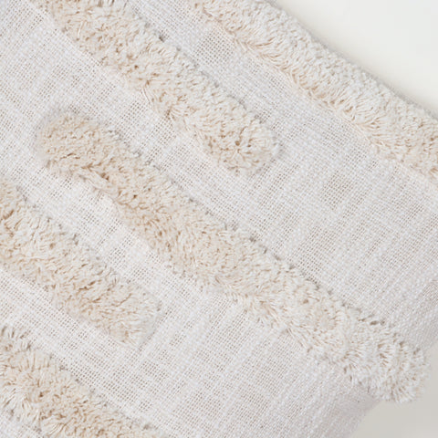 Hand Tufted Texture Boho Off-White and Ivory Fringe Cushion Cover