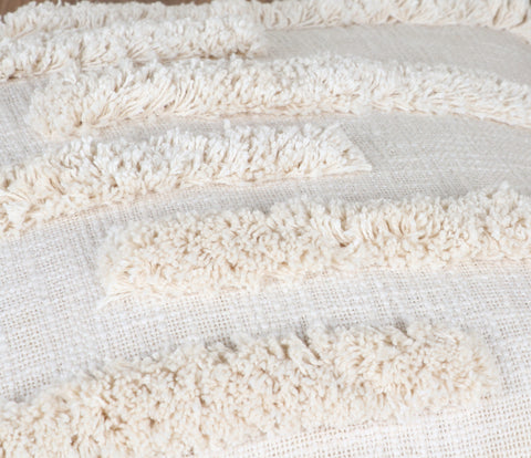 Set Of 2 Hand Tufted Texture Boho Off-White Ivory Fringe Cushion Cover