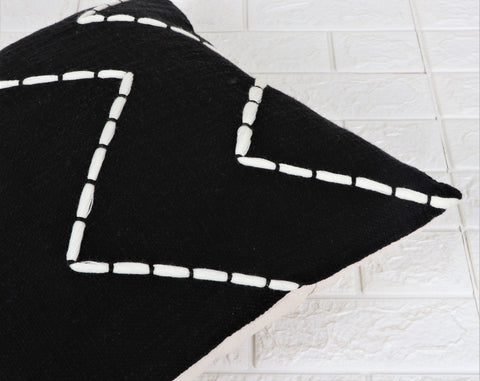 Set Of 2 Hand Tufted Texture Boho Black White Stripe Cushion Cover