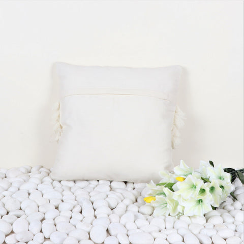 Hand Tufted Texture Boho Off-White and White Fringe Cushion Cover