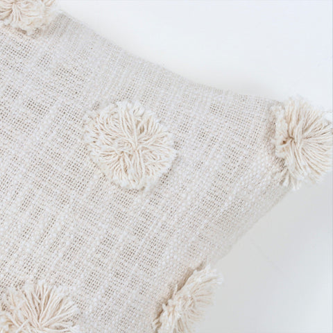 Set Of 3 Hand Tufted Texture Boho Ivory Pom - Pom Fringe Cushion Cover