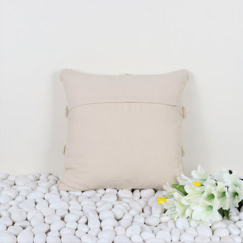 Set Of 3 Hand Tufted Texture Boho Ivory Pom - Pom Fringe Cushion Cover