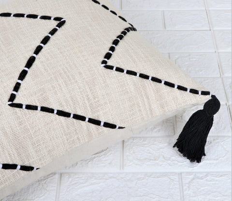 Hand Tufted Texture Boho Ivory and Black Stripe Cushion Cover