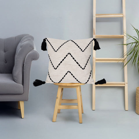 Set Of 2 Hand Tufted Texture Boho Ivory Black Stripe Cushion Cover