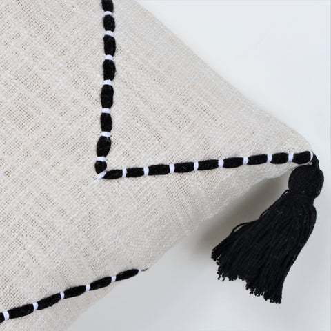 Hand Tufted Texture Boho Ivory and Black Stripe Cushion Cover