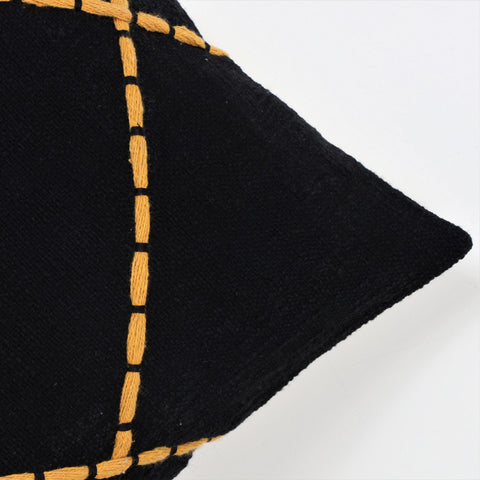 Hand Tufted Texture Boho Black and Yellow Stripe Cushion Cover