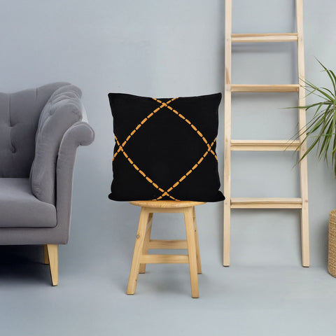 Hand Tufted Texture Boho Black and Yellow Stripe Cushion Cover