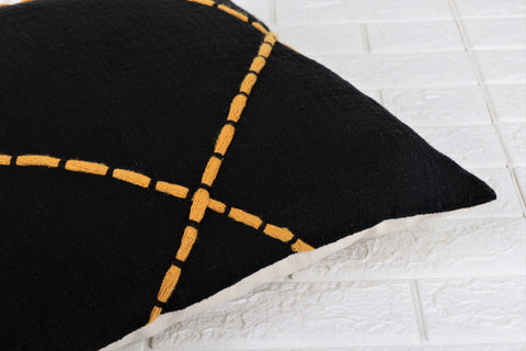 Hand Tufted Texture Boho Black and Yellow Stripe Cushion Cover