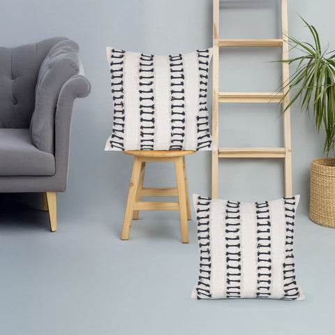 Set Of 2 Tufted Texture Boho Off-White Gray Fringe Cushion Cover