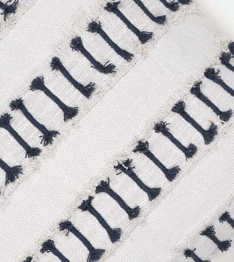 Tufted Texture Boho Off-White and Gray Fringe Cushion Cover