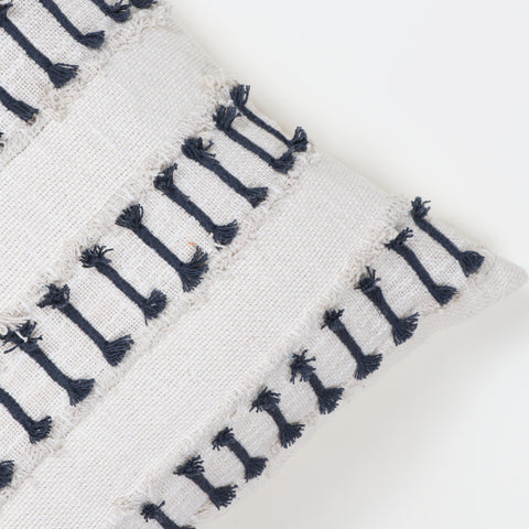 Set Of 2 Tufted Texture Boho Off-White Gray Fringe Cushion Cover
